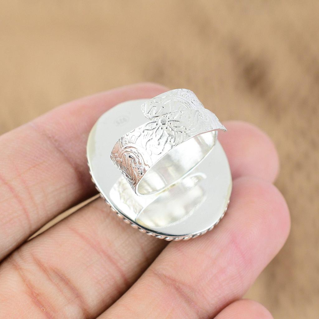 Gift For Women Multi Stone Adjustable Ring 925 Silver Natural Larimar Gemstone