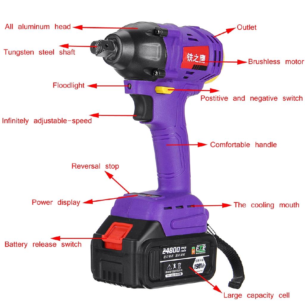 Бесщеточная 24800 мАч 480 Нм 2в1 Электродрель и Ударный гайковерт Аккумуляторная Высокий крутящий момент