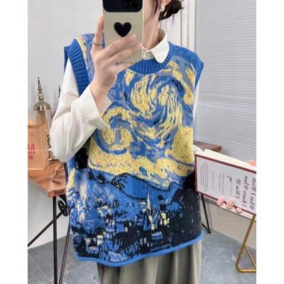 Жилет большого размера Большой размер Осень Женский С принтом Свитера Вязание Мода Оверсайз Синий Базовый Повседневный стиль Свободный свитер