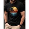 Men's Summer Casual Fashion Sunset Palm Tree Print Crew Neck Short Sleeve T-Shirt