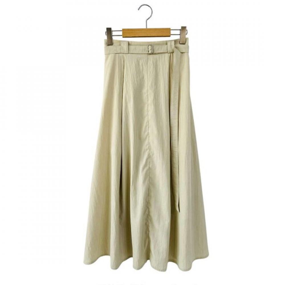 Shop Women BAckbAnding Belt A Line flAre Long Skirt Beige Stj Wsk 4585