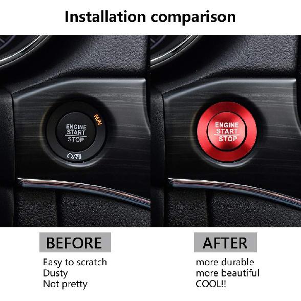 LECART Push to Start Button Stickers Fit for Jeep Grand Cherokee 2014-2024 Metal Decal Covers Auto Interior Decor Accessories Metal Decal Trims Red 2