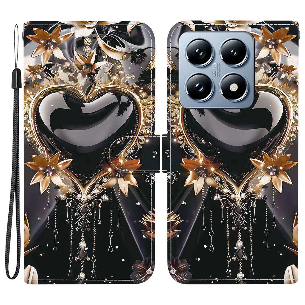 Для Xiaomi 14T Чехол-кошелек с принтом, кожаная подставка, чехол для телефона с ремешком