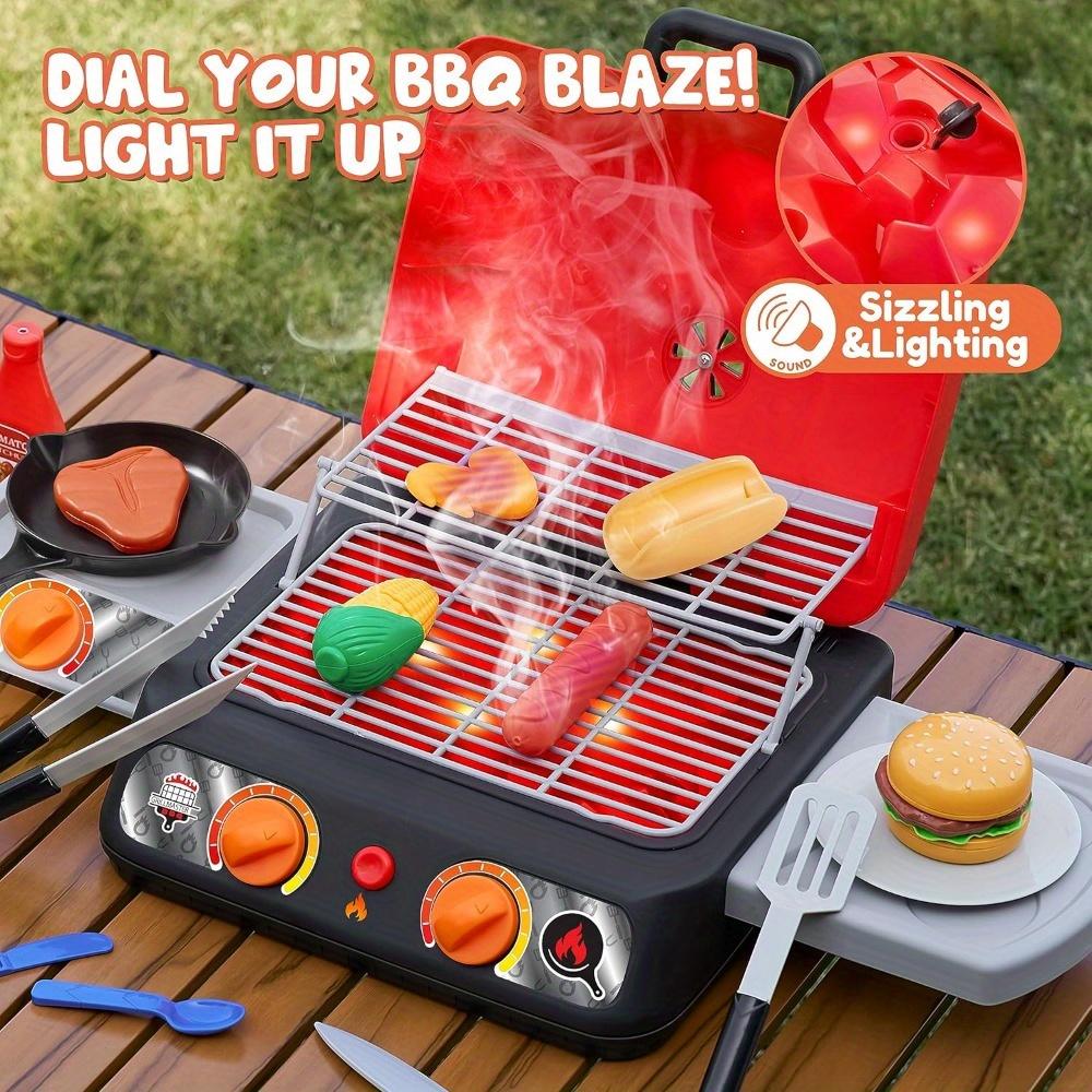 JOYFY Kids BBQ Grill Playset Kitchen Toy Set with Pretend Smoke Light Color-Changing Food for Boys Girls Kids Birthday Gift
