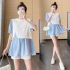 Korean Style Summer Maternity Babydoll Top + Belly Support Shorts Set