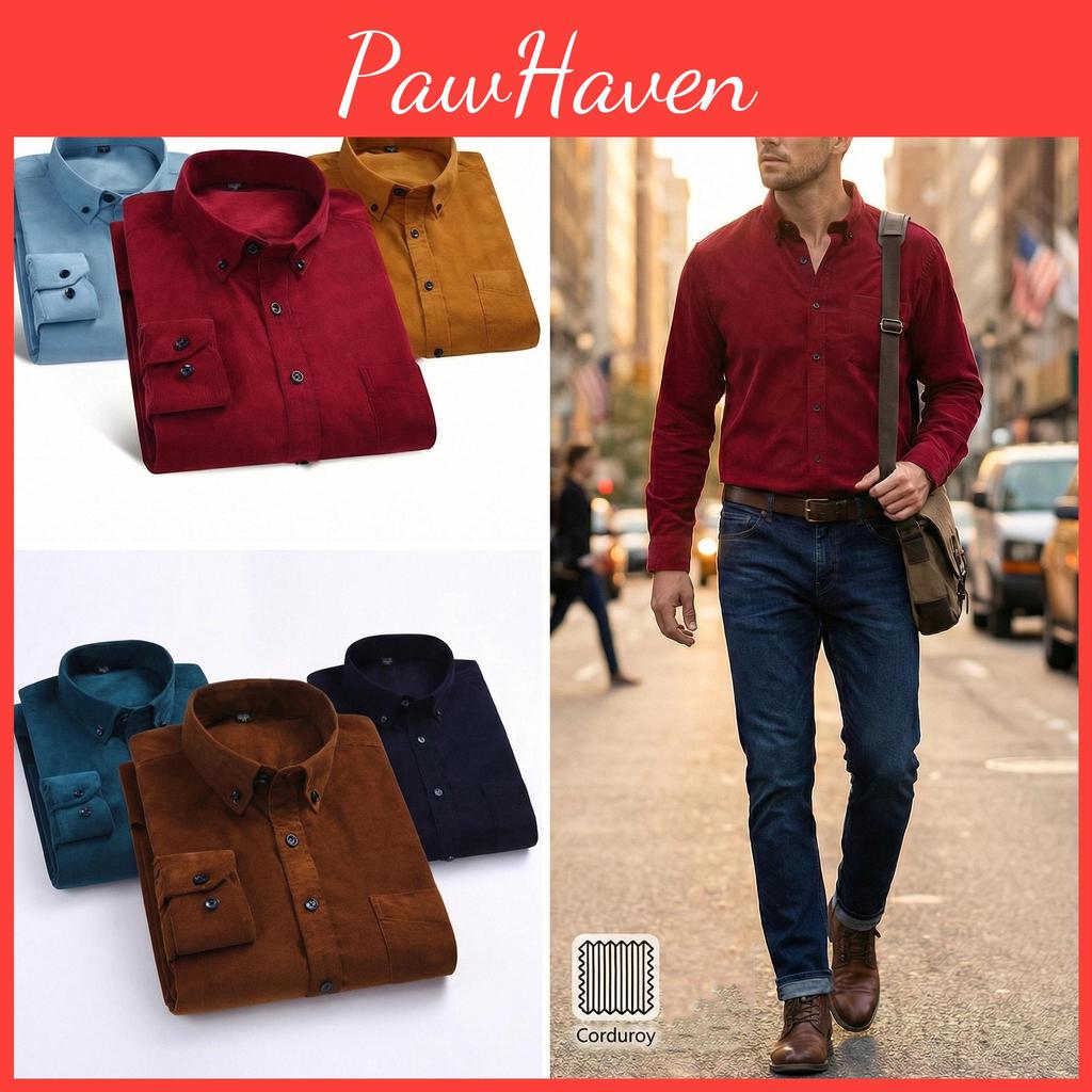 Corduroy Men Shirts Casual Shirt Soft Leisure Solid Color Fit Long Sleeved Man Shirt Oversized Clothes