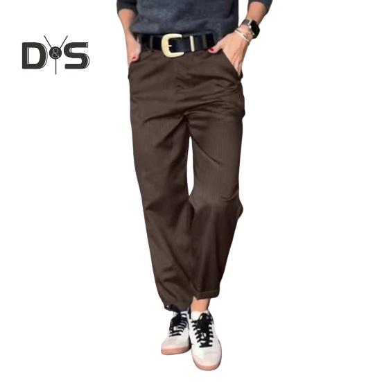 Женские повседневные брюки с высокой талией, однотонные свободные брюки с карманами, универсальный стиль, костюмные брюки