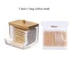 Cotton Swab Storage Box Double Head Cotton Buds Container Transparent Square Bamboo Cover Cotton Swab Toothpick Organize Box