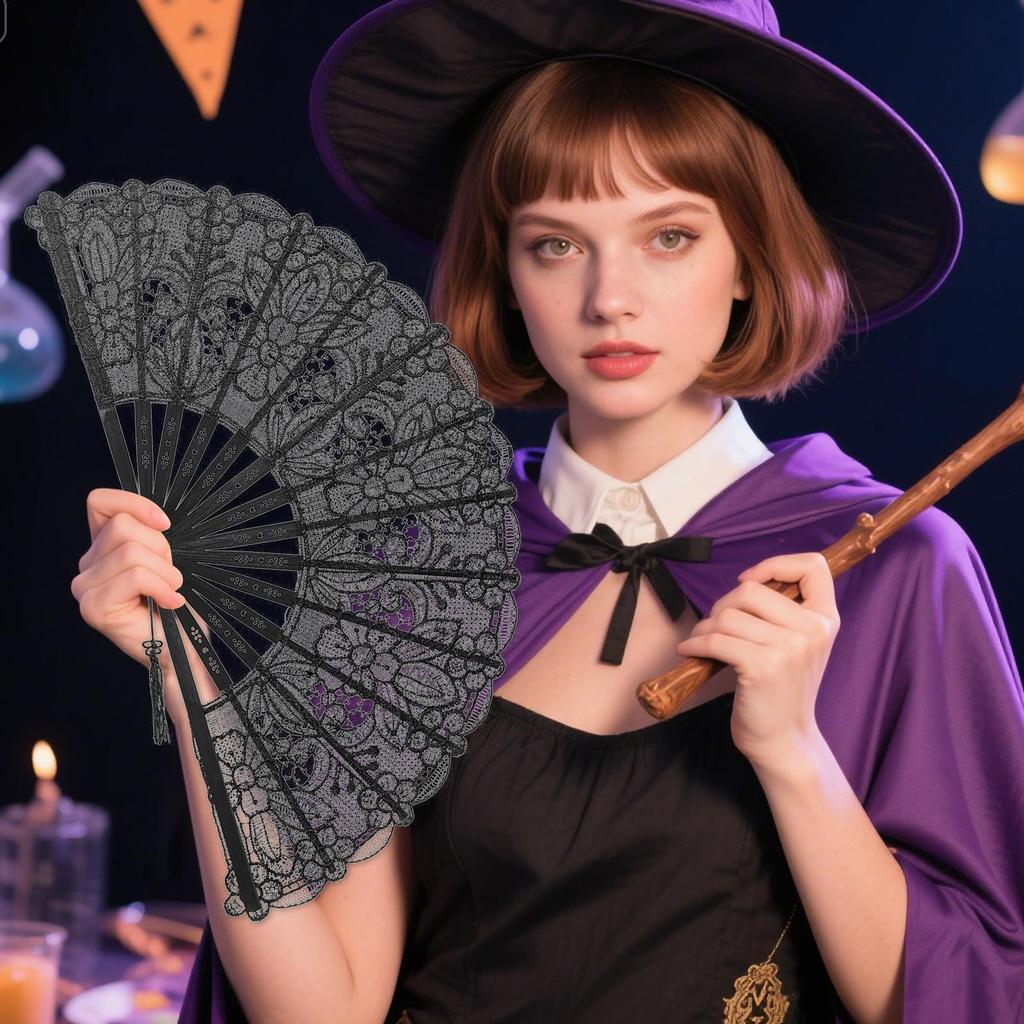Черные веера ручные Хэллоуин Кружевные веера ручные Свадебное украшение Реквизит для танцевальной вечеринки Для семьи Друзей Девочек Дочери