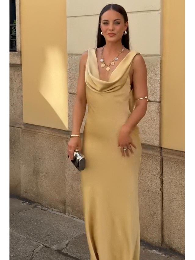 Летнее женское европейское и американское вечернее платье с открытой спиной и драпированным вырезом