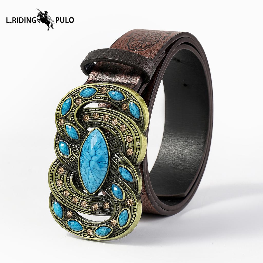 Богемный стиль Западный джинсовый ремень из искусственной кожи с тиснением Джинсы Модный пояс на талию Женский