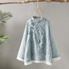 Women Summer Long Sleeve Vintage Floral Embroidery Blouse Cotton Tops Chinese Style Shirts