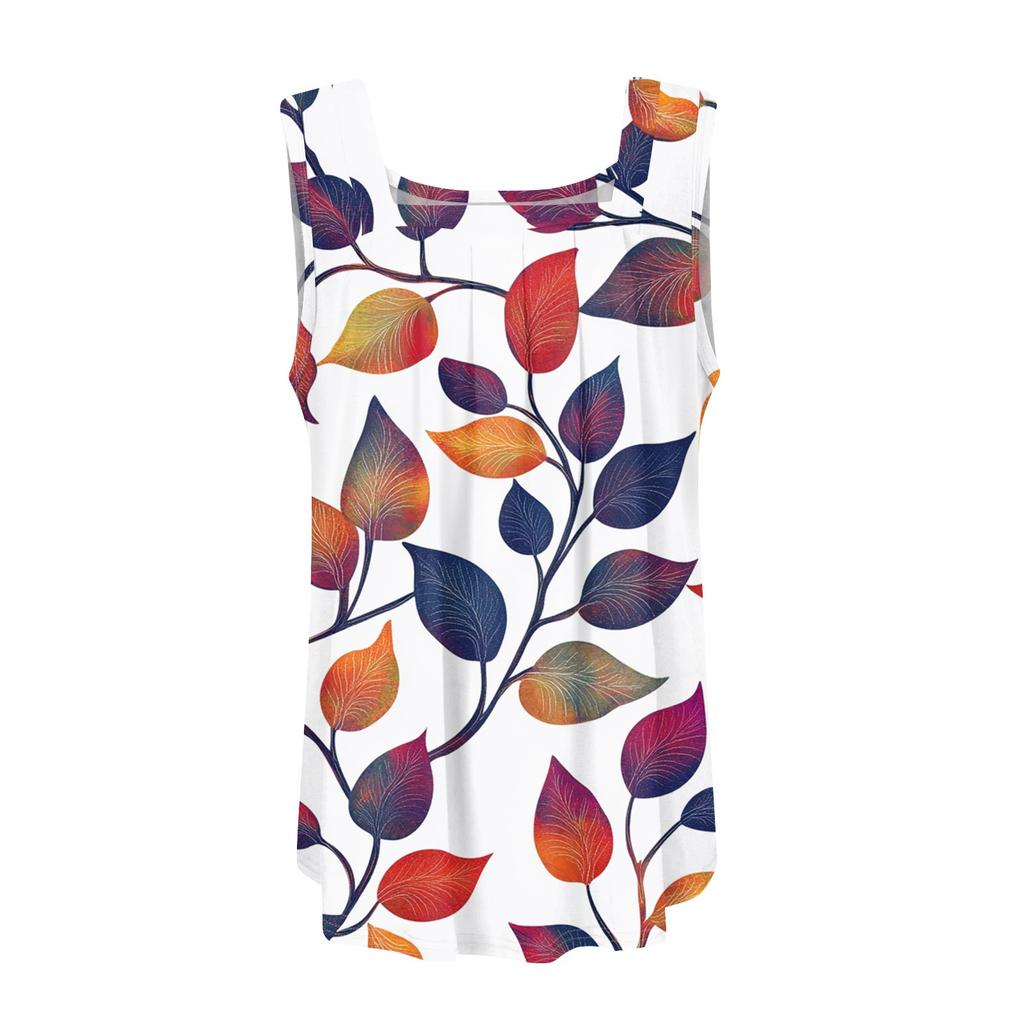 Женская плиссированная футболка без рукавов с квадратным вырезом и цветочным принтом