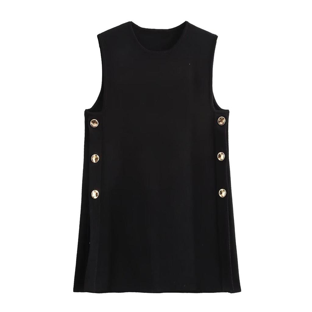 Женский трикотажный комплект из жилета без рукавов и прямых брюк