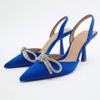Summer New Women's Shoes Blue Diamond Bow High Heel Shoes with Headband and Pointed Back with Hollow Sandals