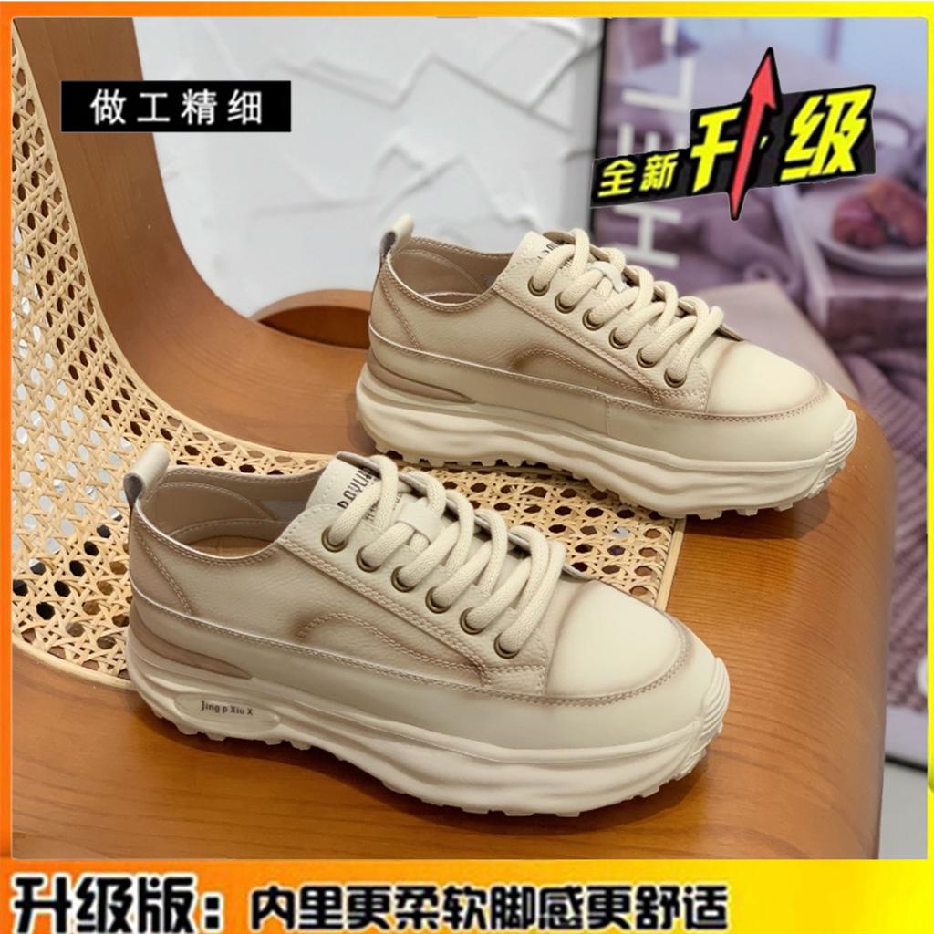 Кожаные туфли Forrest Gump на толстой подошве, женская обувь, весна 2025, дышащая, легкая, увеличивающая рост, маленькая спортивная и повседневная обувь