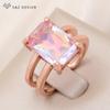 Модные красочные регулируемые прямоугольные кольца с кристаллами для женщин, ювелирные изделия цвета розового золота, повседневные аксессуары