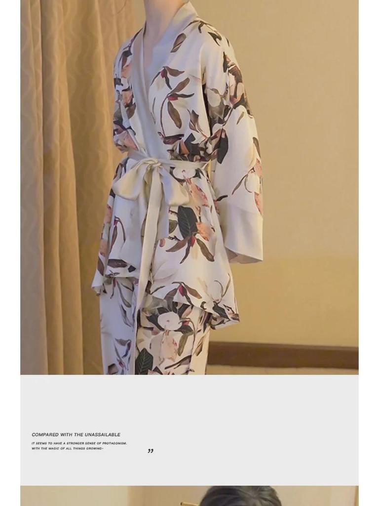 Стильный осенний пижамный комплект в китайском стиле для женщин: Топ с длинными рукавами и брюки, идеально подходят для отдыха или ношения на открытом воздухе