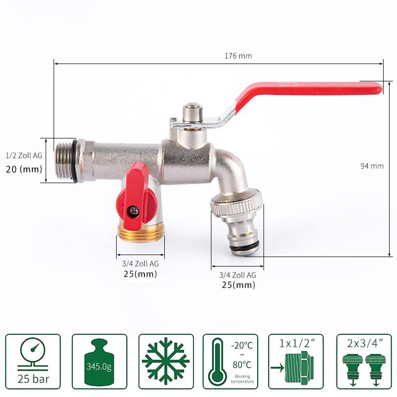 1PC Red handle 1/2 "" 3/4" "IBC Tank Metal Water Tap with S60 Coarse Thread 1-2 Way Adapter Ball Valve Garden Supplies Irrigati
