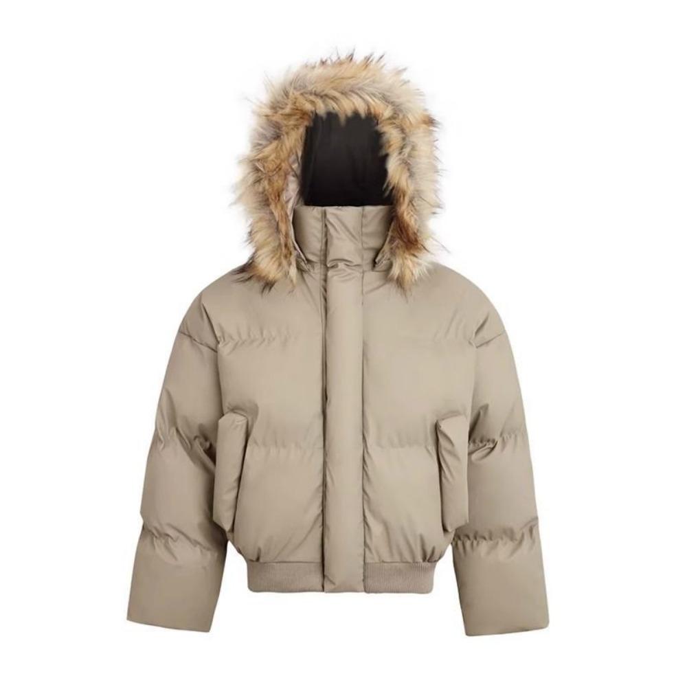 Casual Versatile Niche Fur Collar Hooded Jacket Women's Winter Thickened Warm Loose Simple Down Cotton-padded Coat