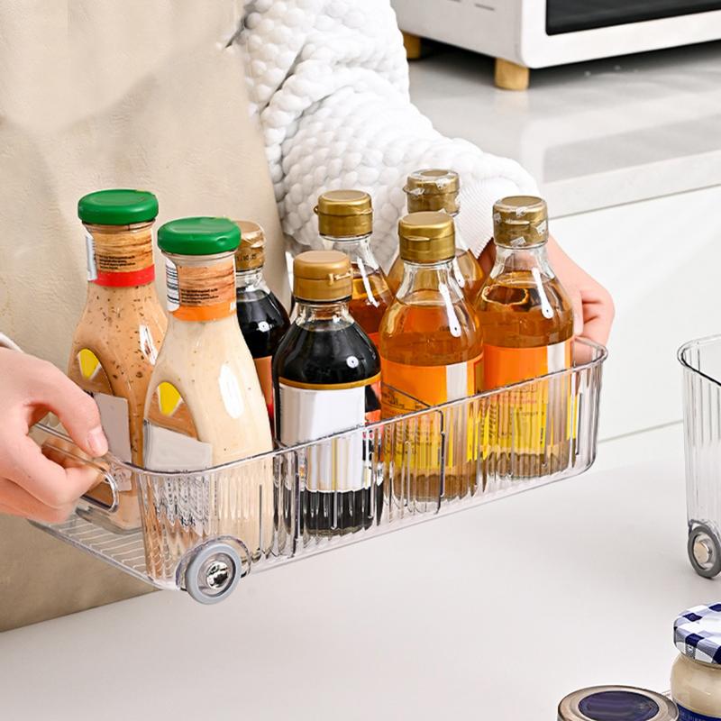 Контейнеры-органайзеры для морозильной камеры Прозрачные отделения Полка для холодильника Органайзер для холодильника на колесиках Многофункциональный Регулируемый Кухонный