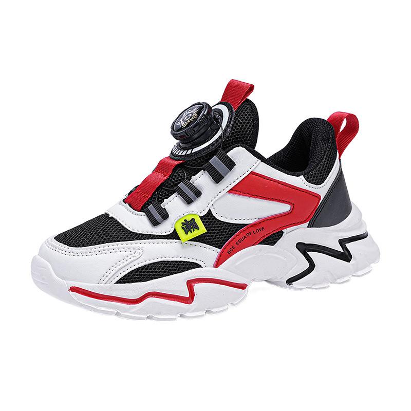 Boys Shoes 2025 Spring Mesh Breathable New Middle-aged and Older Children's Sports Shoes Boys Rotating Buckle Classmate Tide