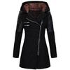 Women's Mid-Length Woolen Hooded Windbreaker with Oblique Zipper - Warm Winter Coat