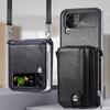 Full Coverage Leather Protective Case For Samsung Galaxy Z Flip 4 5g Flip4 Flip3 Flip 3 Zflip4 Card Slot Phone Strap Stand Cover