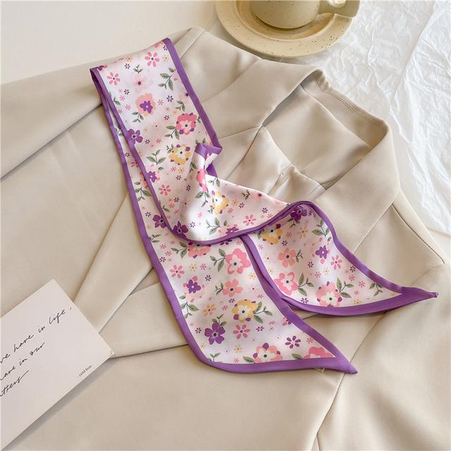 Long Hair Hand Wrist New Print Headband Scarf Women Summer Flower Silk Satin Ribbon Belt Foulard Scarves