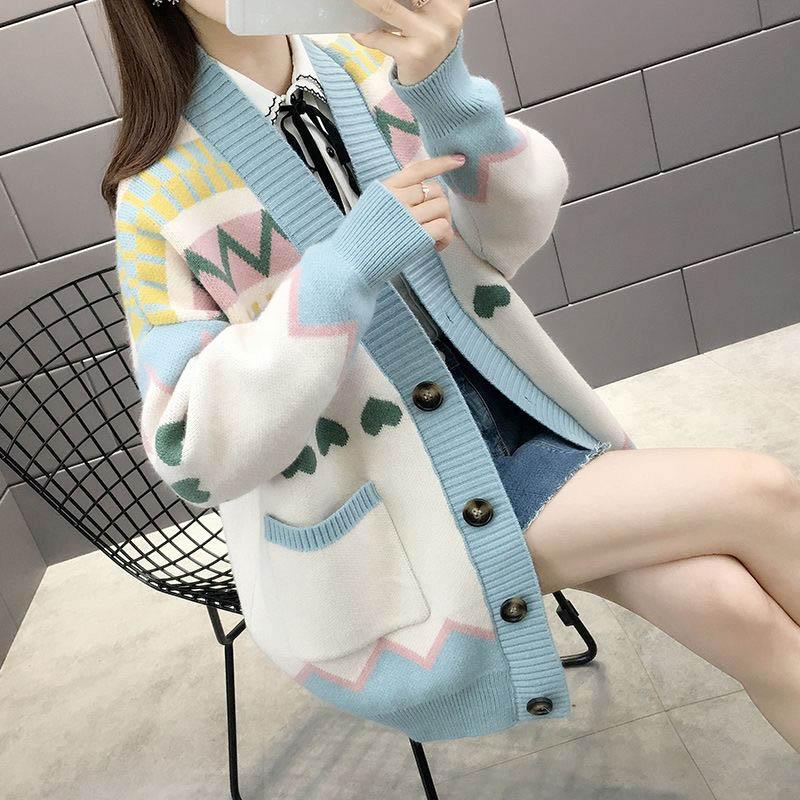 Sweater Cardigan Thickened Mid-length Spring and Autumn Loose Knit Lazy Style Jacket Women