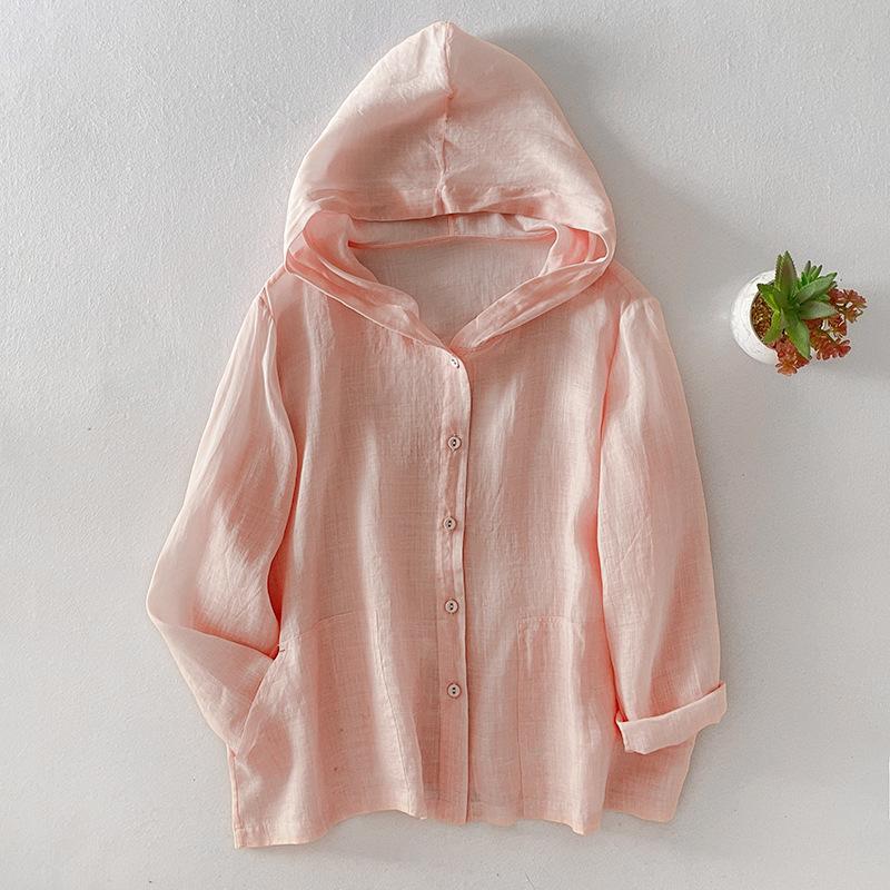 Тонкая льняная толстовка с капюшоном для женщин больших размеров, летняя модная, шикарная, элегантная, свободная, повседневная, для отдыха, с защитой от солнца, с кондиционером