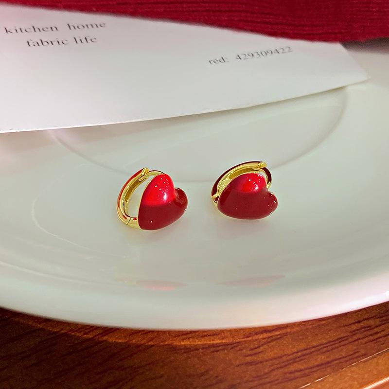 Red Love Earbuds Light Luxury Sweet Earrings Versatile High-end Earrings Earrings