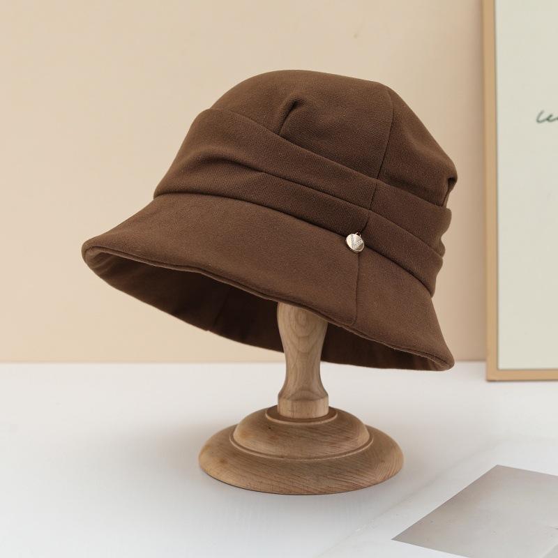 Sense of design Side stack pleated basin hat Versatile bucket hat Autumn and winter thickened thermal visor spot