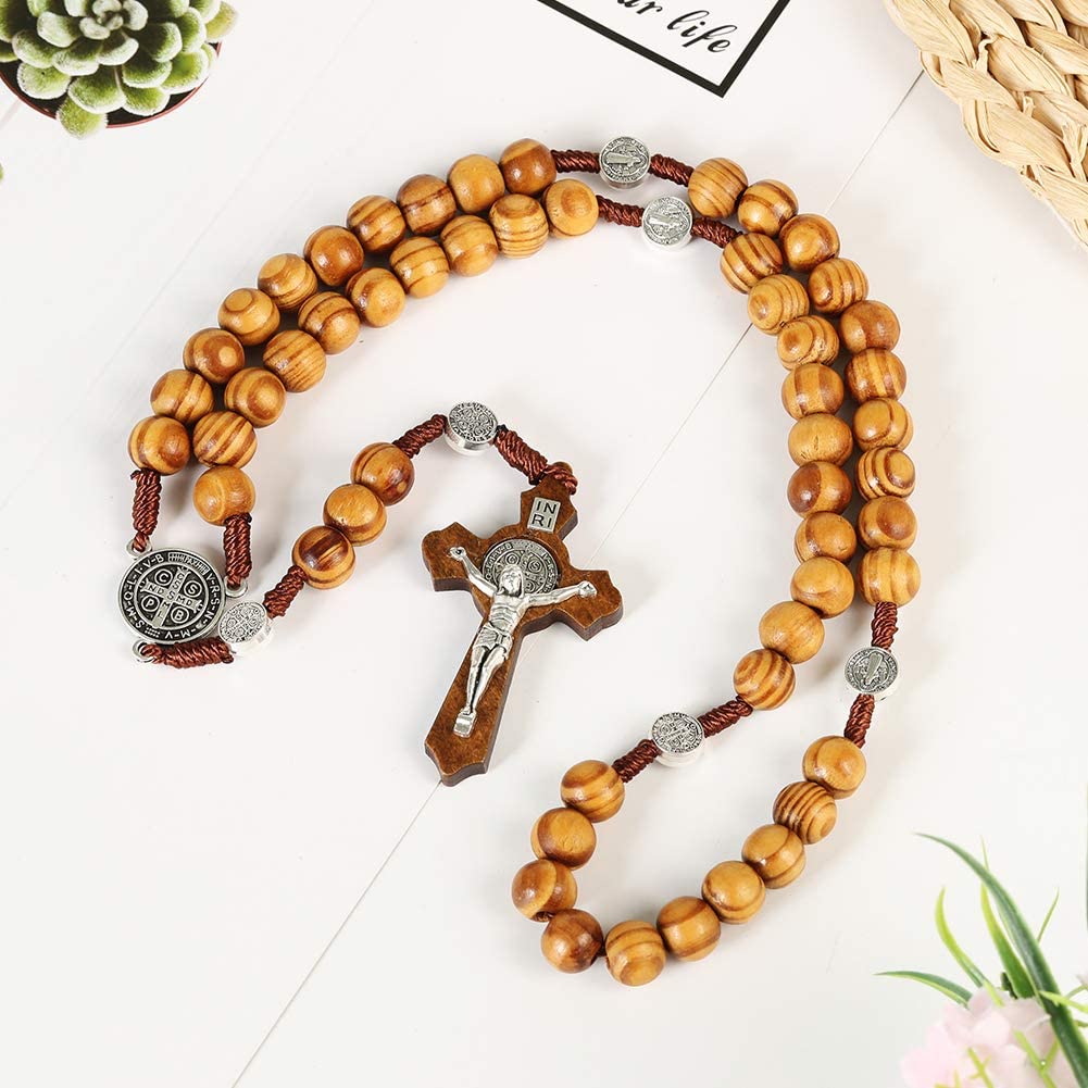 Четки Бусины Католический Деревянный Крест Ожерелье Автомобиль Зеркало Заднего Вида Декор