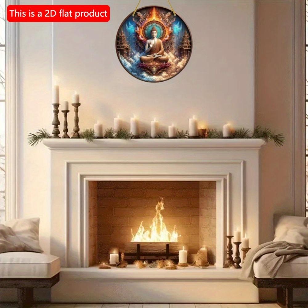 1pc 2d Flat Buddha Art Sign - Round Wooden Sign - 20cm Suitable for Home Living Room, Restaurant, Office, Garage, Bar, Coffee Shop Decoration, Gift