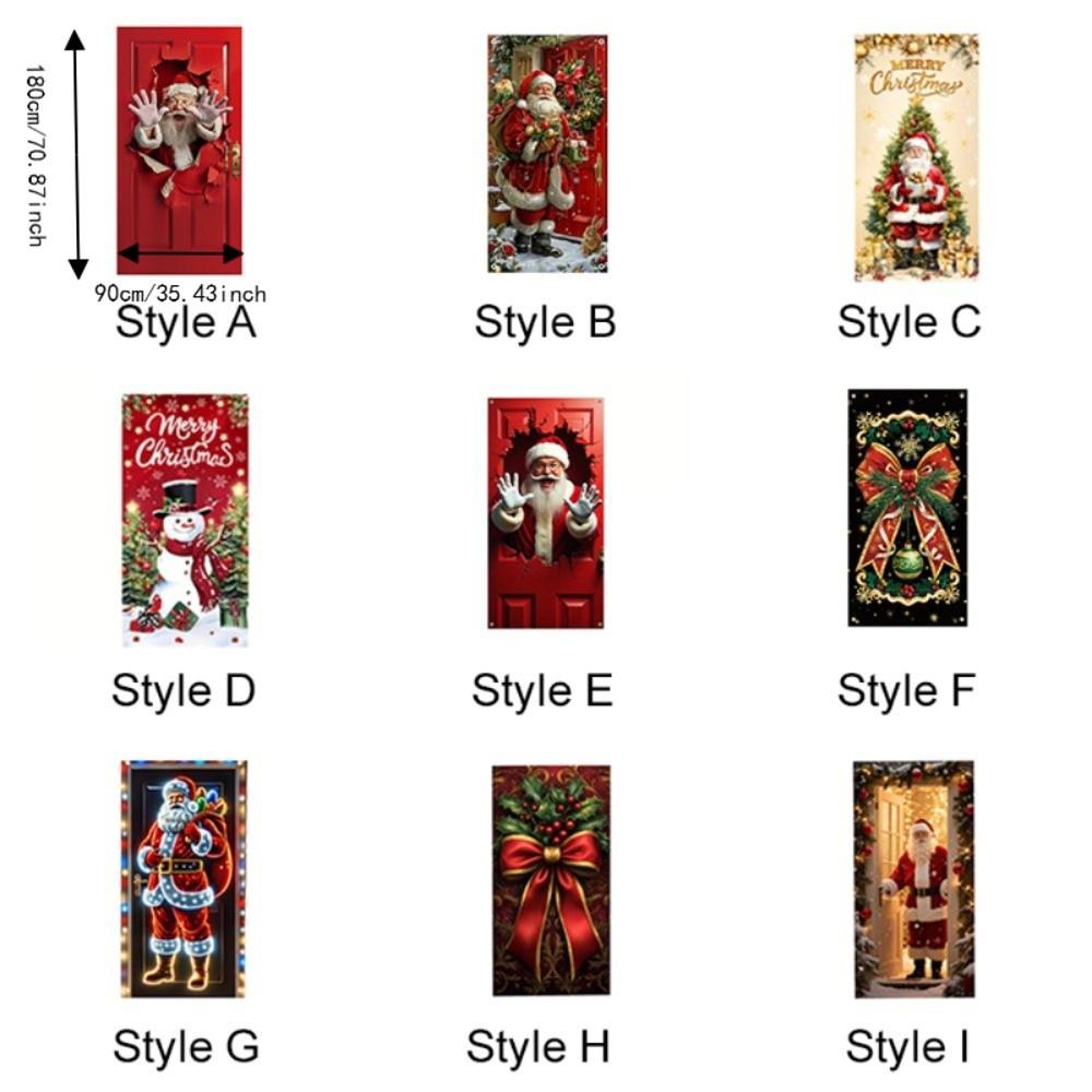 Rectangular Christmas Door Cover Perforated Strap Fastening Xmas Door Curtain Decoration Outdoor