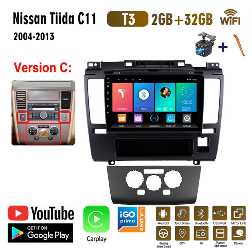Автомобильный радиоприемник на базе Android Carplay для Nissan Tiida C11 2004-2013, мультимедийный видеоплеер, GPS-навигация, WIFI, 2 + 32 ГБ