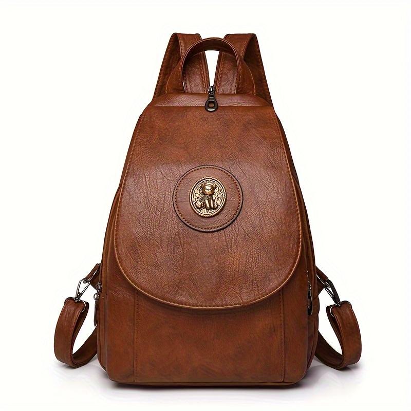 Solid Color Luxury Women Leather Backpacks For Girls Casual Daypack Black Vintage Backpack School Bags For Students