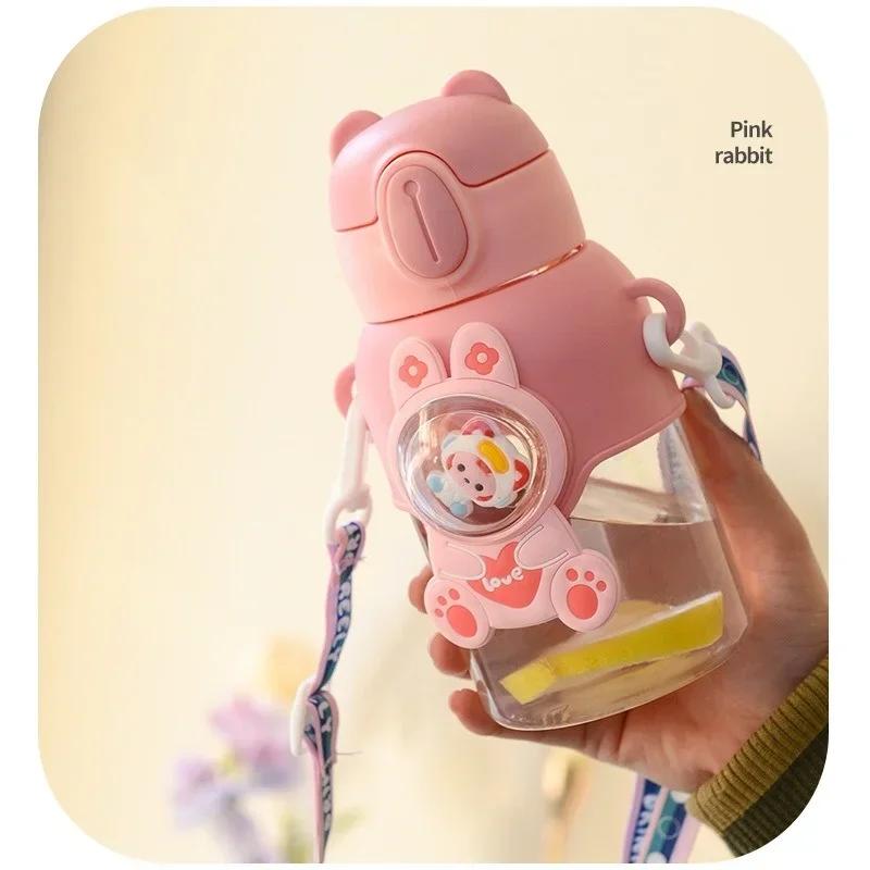 Бутылки для воды для детей объемом 600 мл с трубочкой, портативная большая емкость, мультяшная чашка для воды, для школьников, путешествий, герметичные бутылки для воды