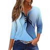 Женская модная повседневная футболка с v-образным вырезом и семью рукавами, топ на пуговицах с градиентным принтом