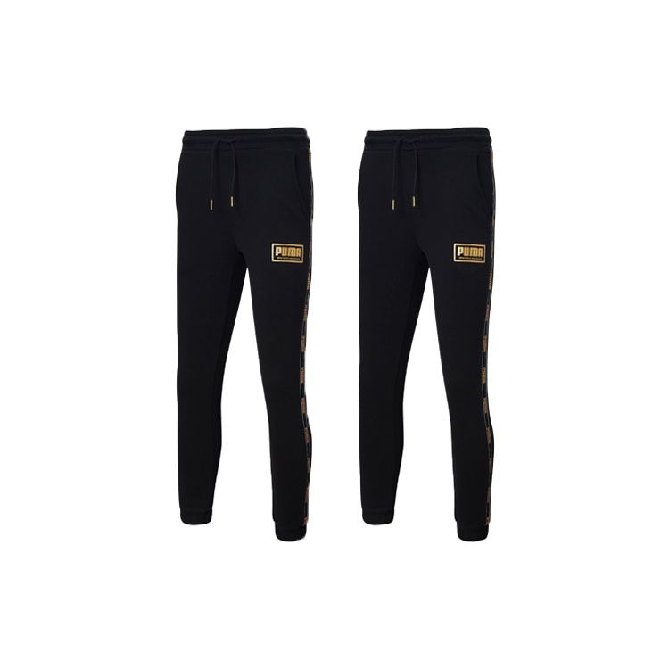 Puma Праздничный логотип фольгированная печать повседневные спортивные брюки с манжетами мужские брюки черные 586352-01