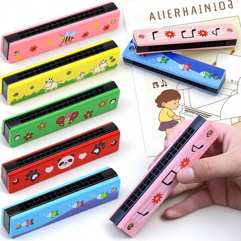Colorful Wooden Painted Kids Harmonica Montessori Puzzle Cartoon Pattern Musical Instrument Enlightenment Early Education Toy