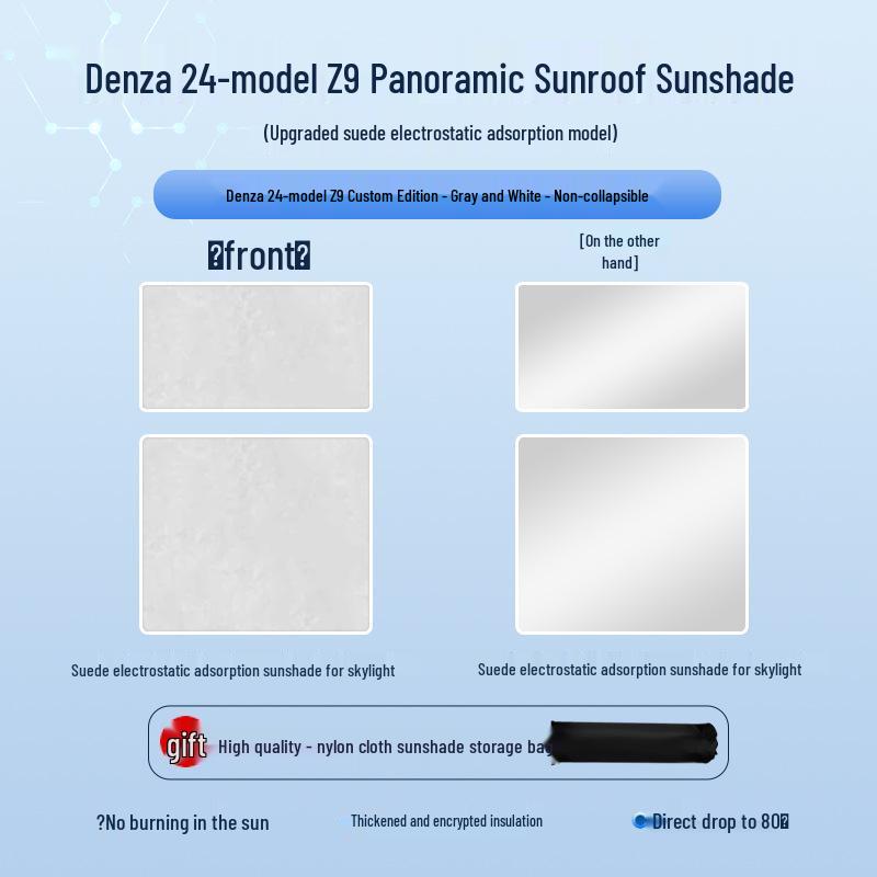 Denza Z9GT 2024 Электростатическая шторка на крышу: Блокиратор тепла и света, Защита приватности и от УФ-лучей.