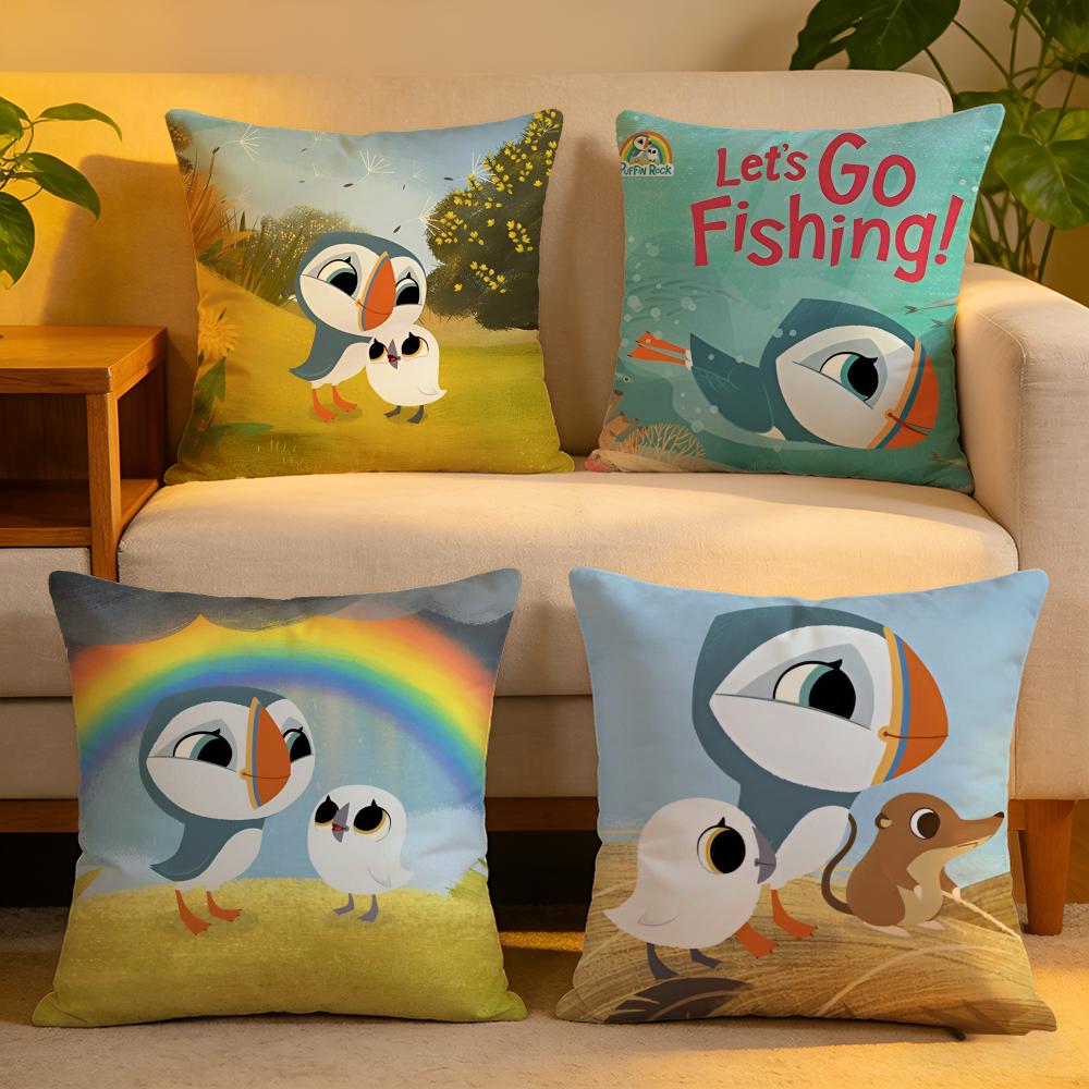 Cushion Cover Linen SkinFriendly Soft Decorative Case for Sofa Home Decor Kwaii Puffin Rock PPreschool Pillow cover