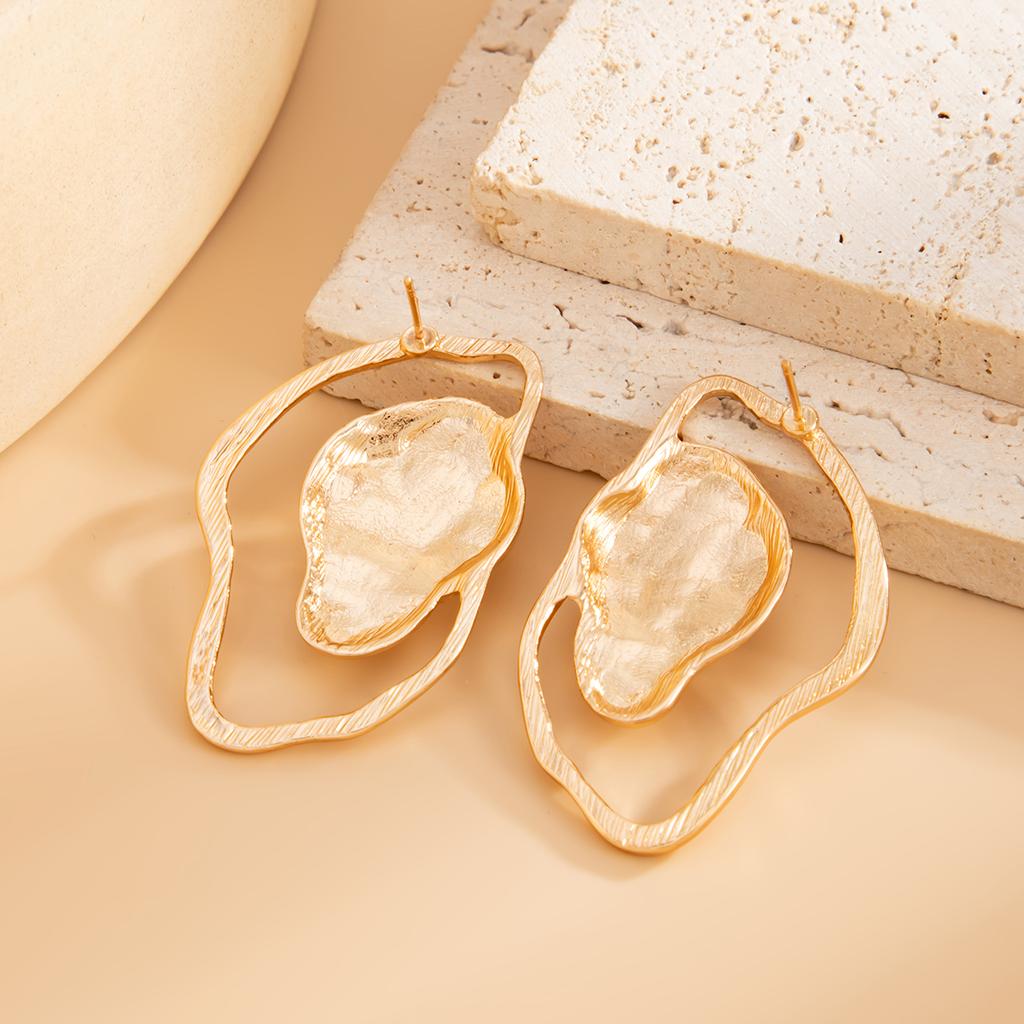 PuRui Goth Gold Color Creative Unique Wrinkled Texture Stud Earrings for Women Hollow Irregular Geometric Earrings Y2K Zircon