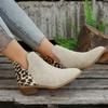 Fashion Leopard Winter Sexy Women Ankle Boots Autumn PU Female Short Zip Chelsea Boots Retro Round Toe Square Heel Size 36-43