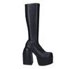 Black Thick Heels Elastic Micro Knee High Boots For Women Punk Style Autumn Winter Chunky Platform High Boots Party Shoes Ladies