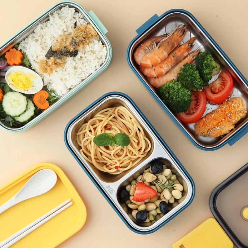 Ланч-бокс из нержавеющей стали для детей, офисных работников, многослойные разделенные коробки для бенто, переносные контейнеры для хранения продуктов питания, пригодные для использования в микроволновой печи