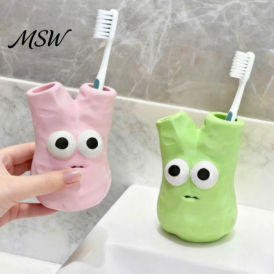 Bathroom Vanity Accessories Cartoon Toothbrush Holder with 2 Holes, Durable Resin Stand, Stable Base Cute Organizer for Countertop Sink Monster Stand