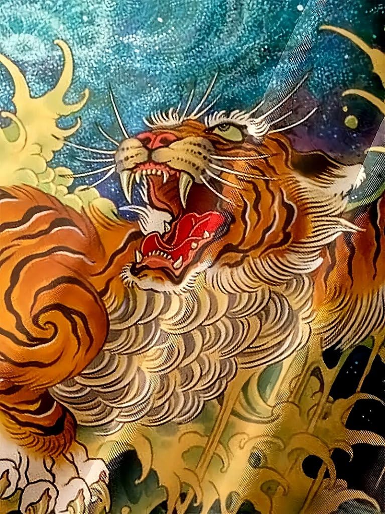 Рубашка с тигровым принтом Алоха, короткая, яркая, летняя, гавайская, большого размера [syatu032-L], Рукав, Стиль якудза/янки, Наряд, Фестиваль/Фейерверк, Мужская мода,